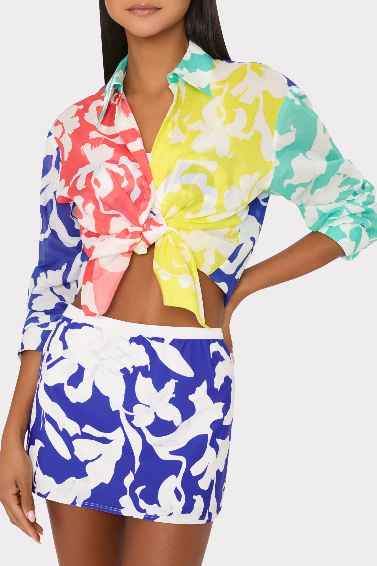 Lily Silhouette Swim Skirt - Blue/Ecru