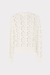 Open Knit Sequin Crewneck Sweater - Ecru