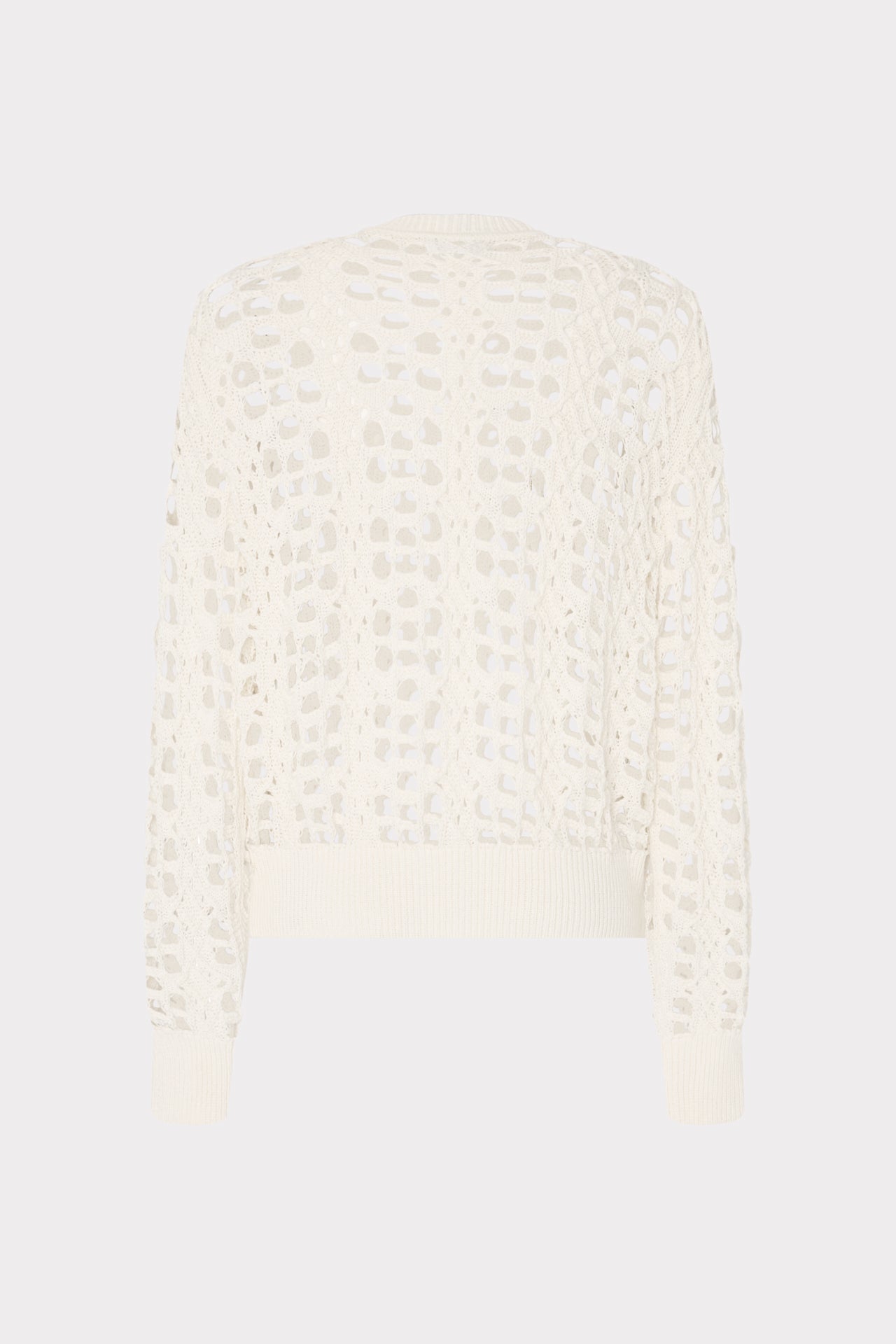 Open Knit Sequin Crewneck Sweater - Ecru