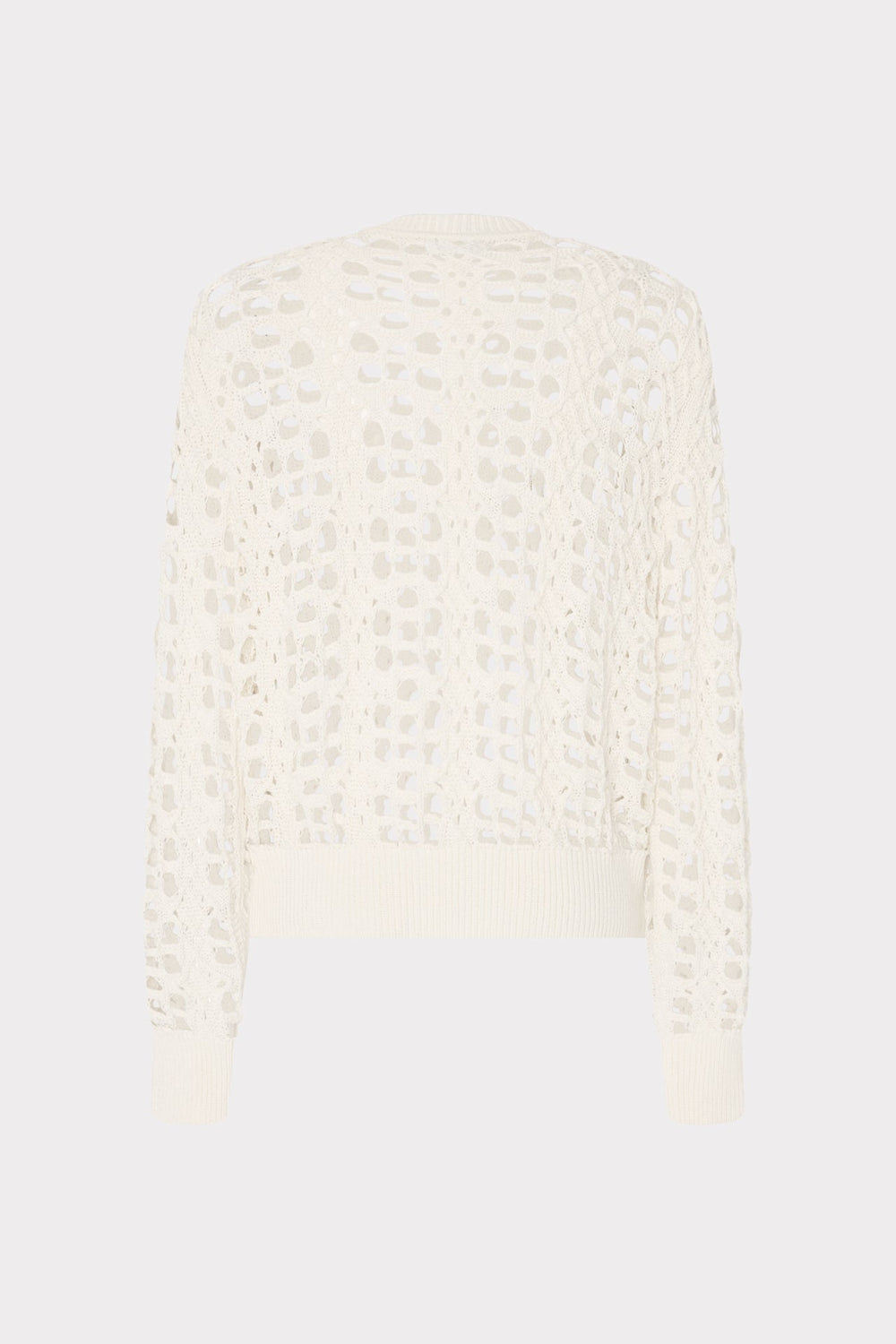 Open Knit Sequin Crewneck Sweater - Ecru