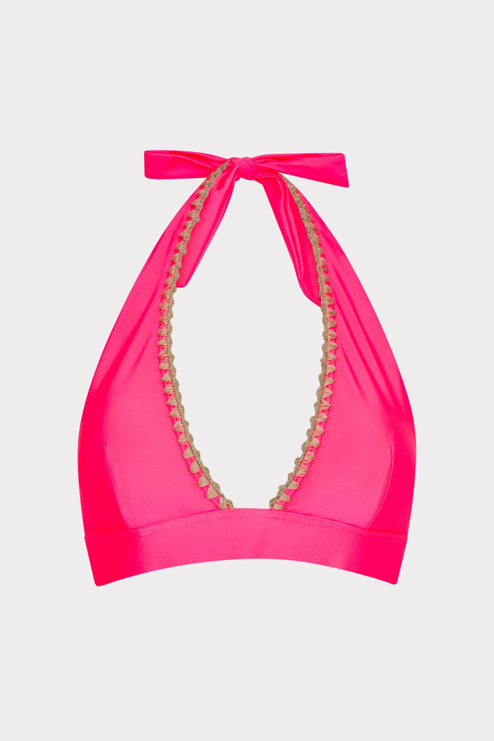 Crochet Stitch Halter Bikini Top - Pink/Tan