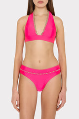 Crochet Stitch Halter Bikini Top - Pink/Tan