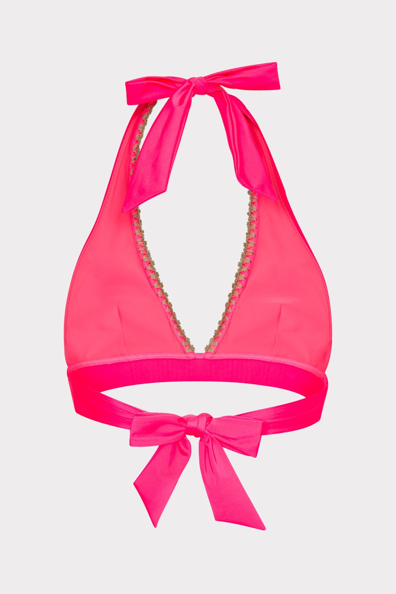 Crochet Stitch Halter Bikini Top - Pink/Tan