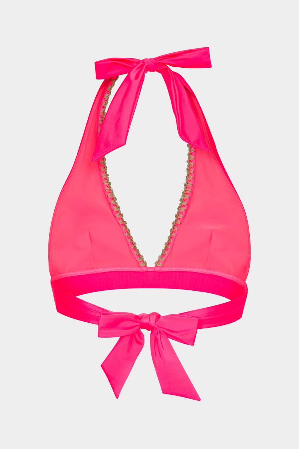 Crochet Stitch Halter Bikini Top - Pink/Tan