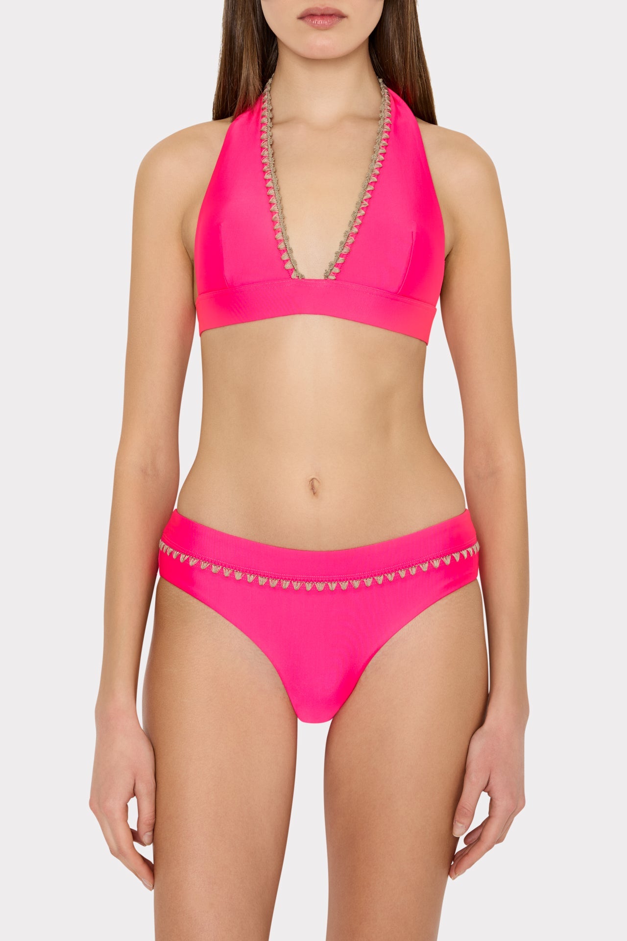 Crochet Stitch Bikini Bottom - Pink/Tan