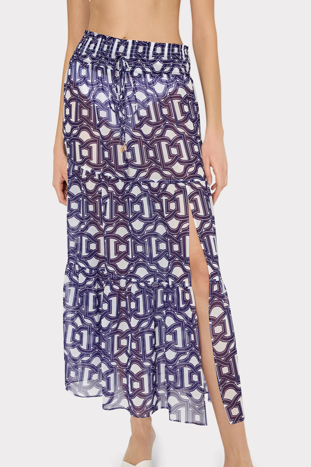 Jem Nautical Chain Tiered Chiffon Skirt - Navy/White