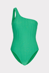 Joni Textured Chevron One Shoulder One Piece - Green