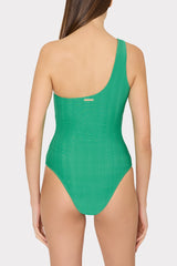 Joni Textured Chevron One Shoulder One Piece - Green