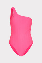 Joni Textured Chevron One Shoulder One Piece - Fuchsia