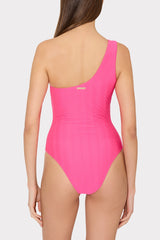 Joni Textured Chevron One Shoulder One Piece - Fuchsia