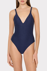 Shimmer Texture Braided One Piece - Navy