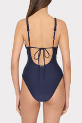 Shimmer Texture Braided One Piece - Navy