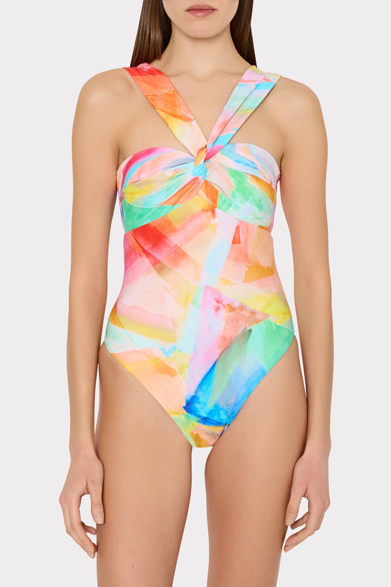 Betsy Watercolor Paint Stroke Bandeau One Piece - Multi