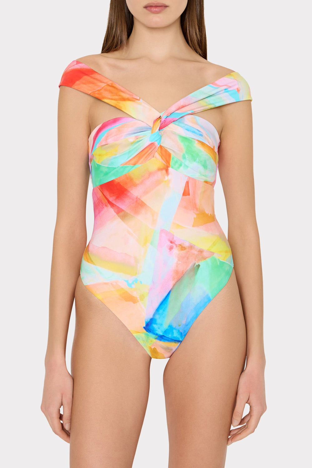 Betsy Watercolor Paint Stroke Bandeau One Piece - Multi