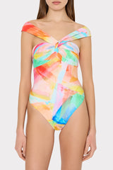 Betsy Watercolor Paint Stroke Bandeau One Piece - Multi