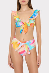 Watercolor Paint Stroke Ruffle Bikini Top - Multi