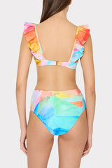 Watercolor Paint Stroke Ruffle Bikini Top - Multi