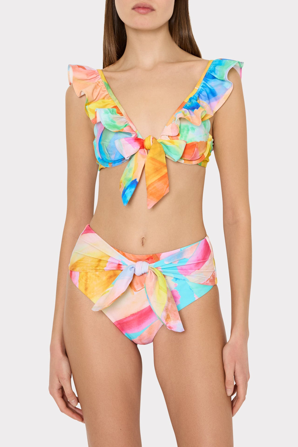 Watercolor Paint Stroke Tie Bikini Bottom - Multi