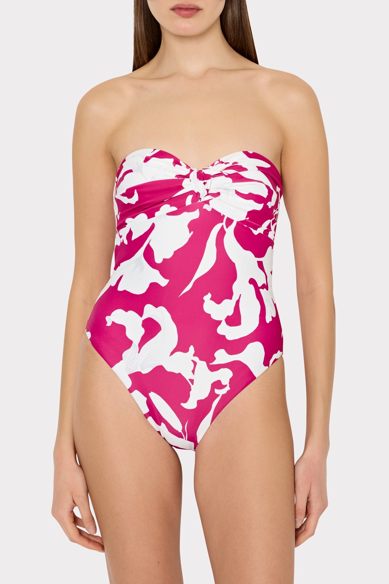 Lily Silhouette Knot Bandeau One Piece - Pink/Ecru