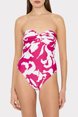 Lily Silhouette Knot Bandeau One Piece - Pink/Ecru