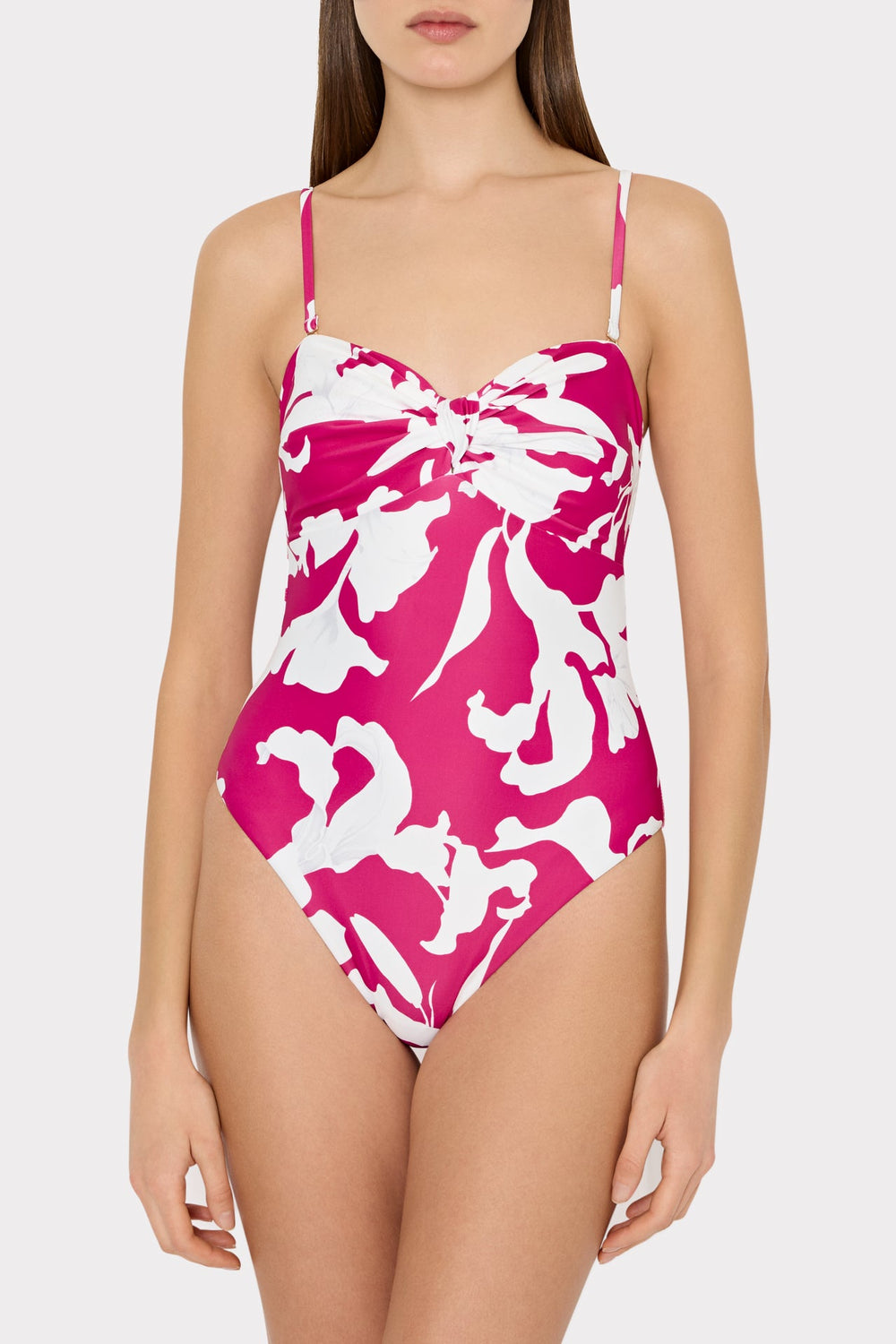 Lily Silhouette Knot Bandeau One Piece - Pink/Ecru