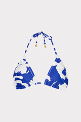 Lily Silhouette Triangle Bikini Top - Blue/Ecru