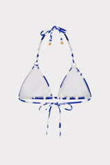 Lily Silhouette Triangle Bikini Top - Blue/Ecru