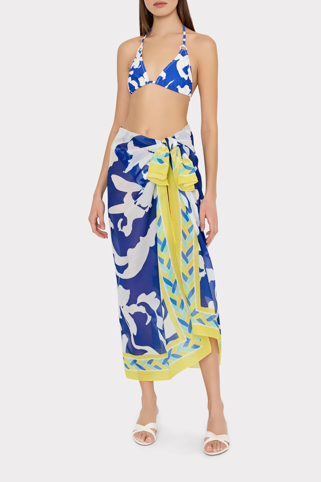 Lily Silhouette Sarong - Blue/Ecru