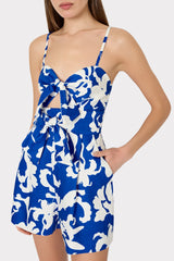 Anya Lily Silhouette Linen Romper - Blue/White