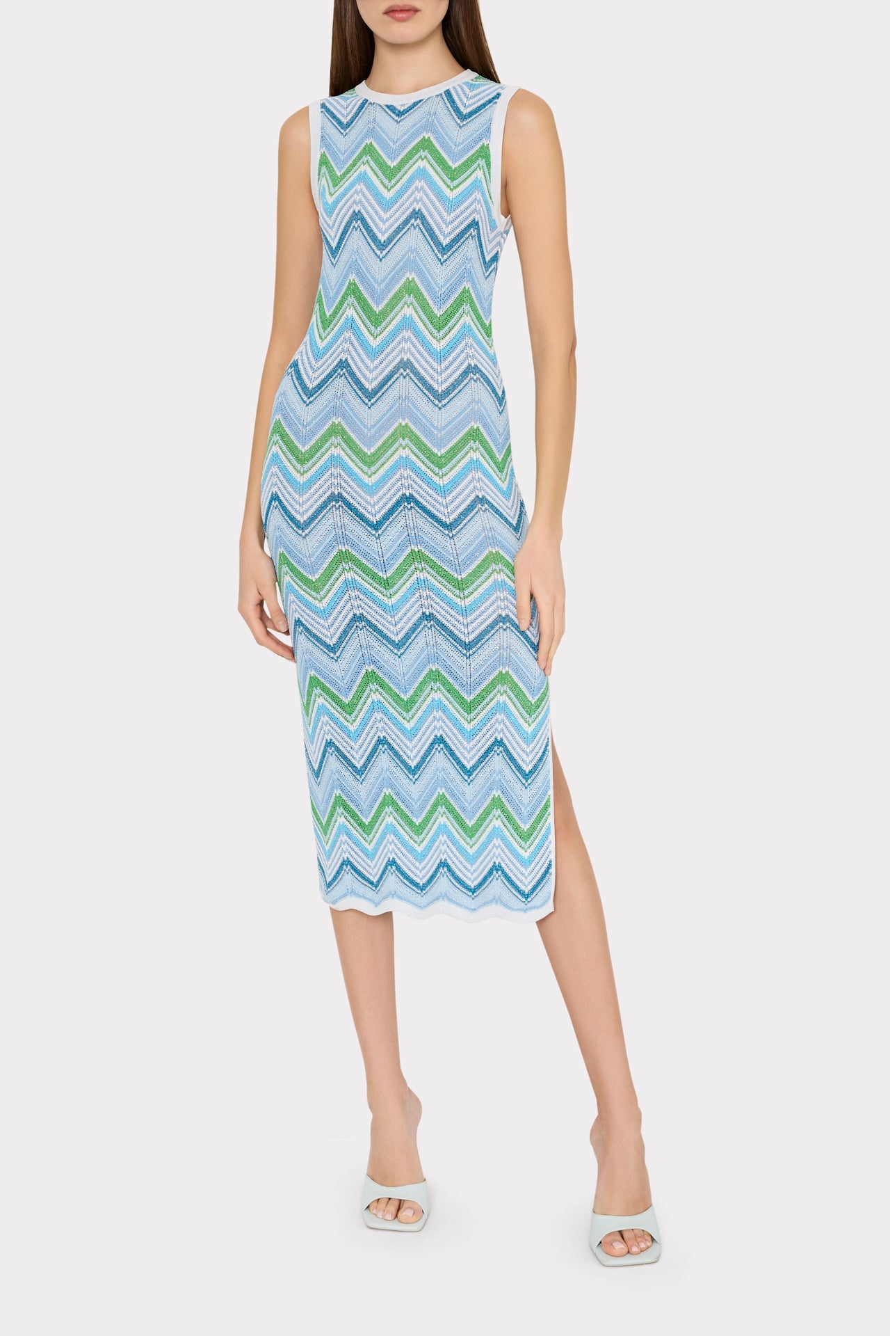 Multi Zig Zag Sleeveless Midi Dress - Blue Multi