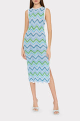 Multi Zig Zag Sleeveless Midi Dress - Blue Multi