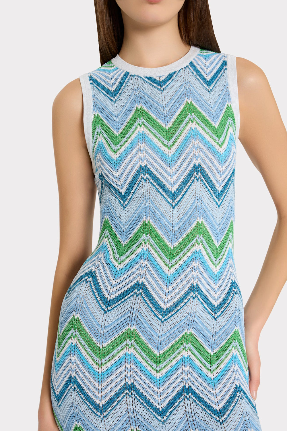 Multi Zig Zag Sleeveless Midi Dress - Blue Multi