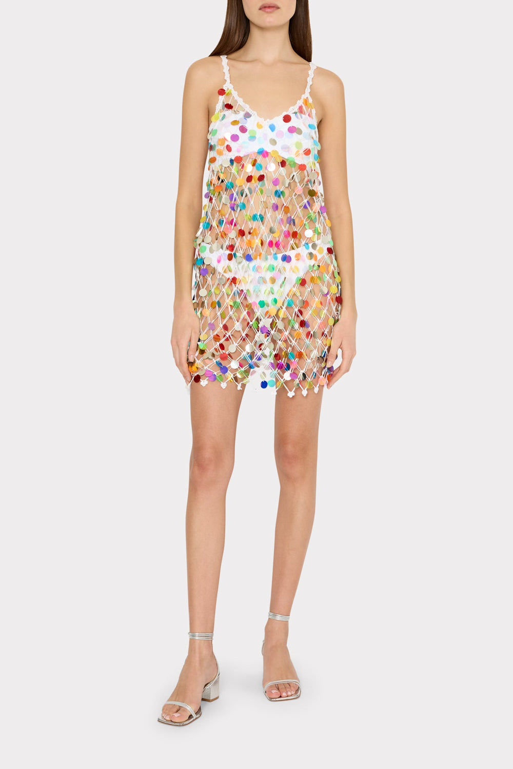 Sequin Crochet Mini Sleeveless Dress - Multi