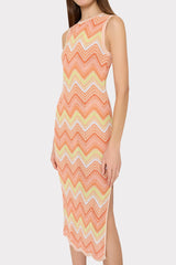 Multi Zig Zag Sleeveless Midi Dress - Coral Multi