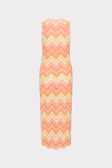 Multi Zig Zag Sleeveless Midi Dress - Coral Multi
