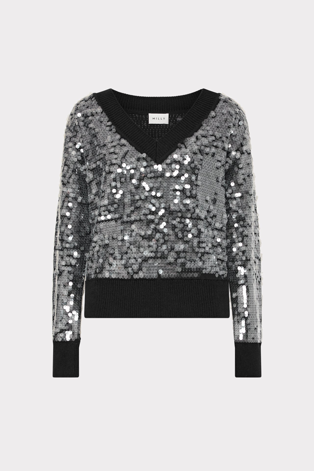 Ilaria Sequin V-Neck Sweater - Black