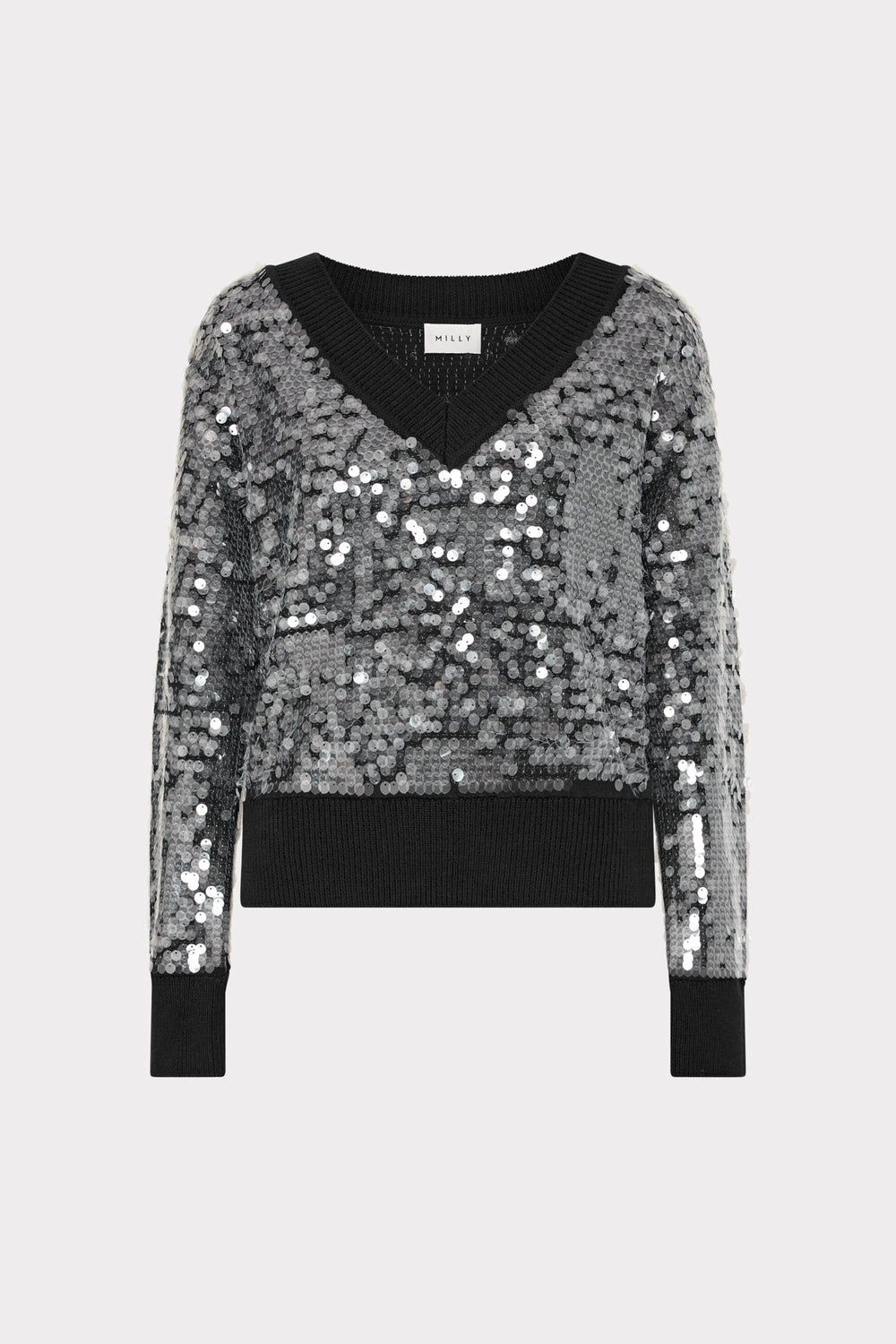 Ilaria Sequin V-Neck Sweater - Black