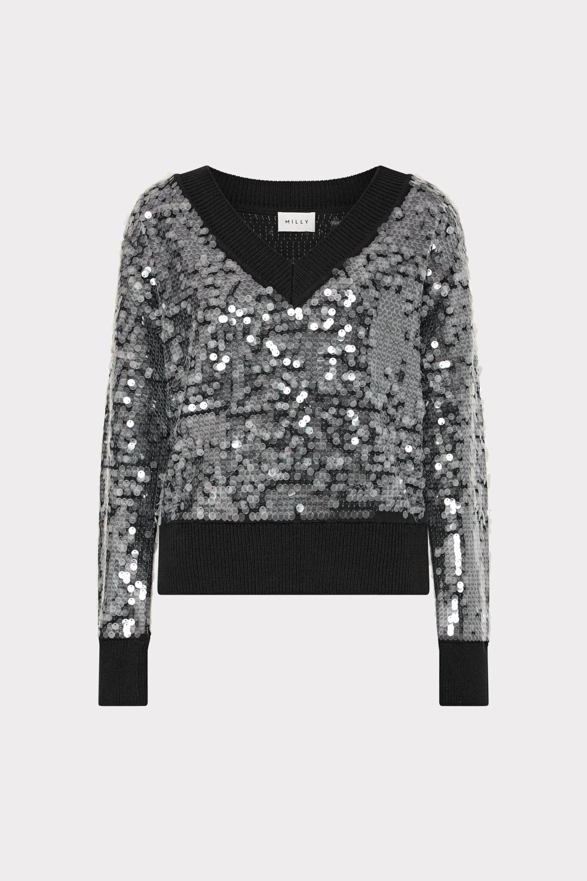 Ilaria Sequin V-Neck Sweater - Black