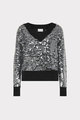 Ilaria Sequin V-Neck Sweater - Black