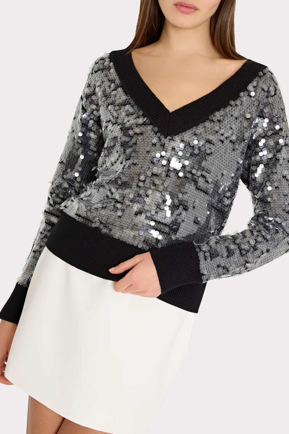 Ilaria Sequin V-Neck Sweater - Black