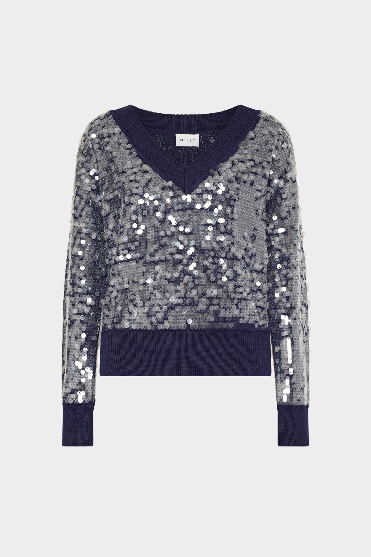 Ilaria Sequin V-Neck Sweater - Navy