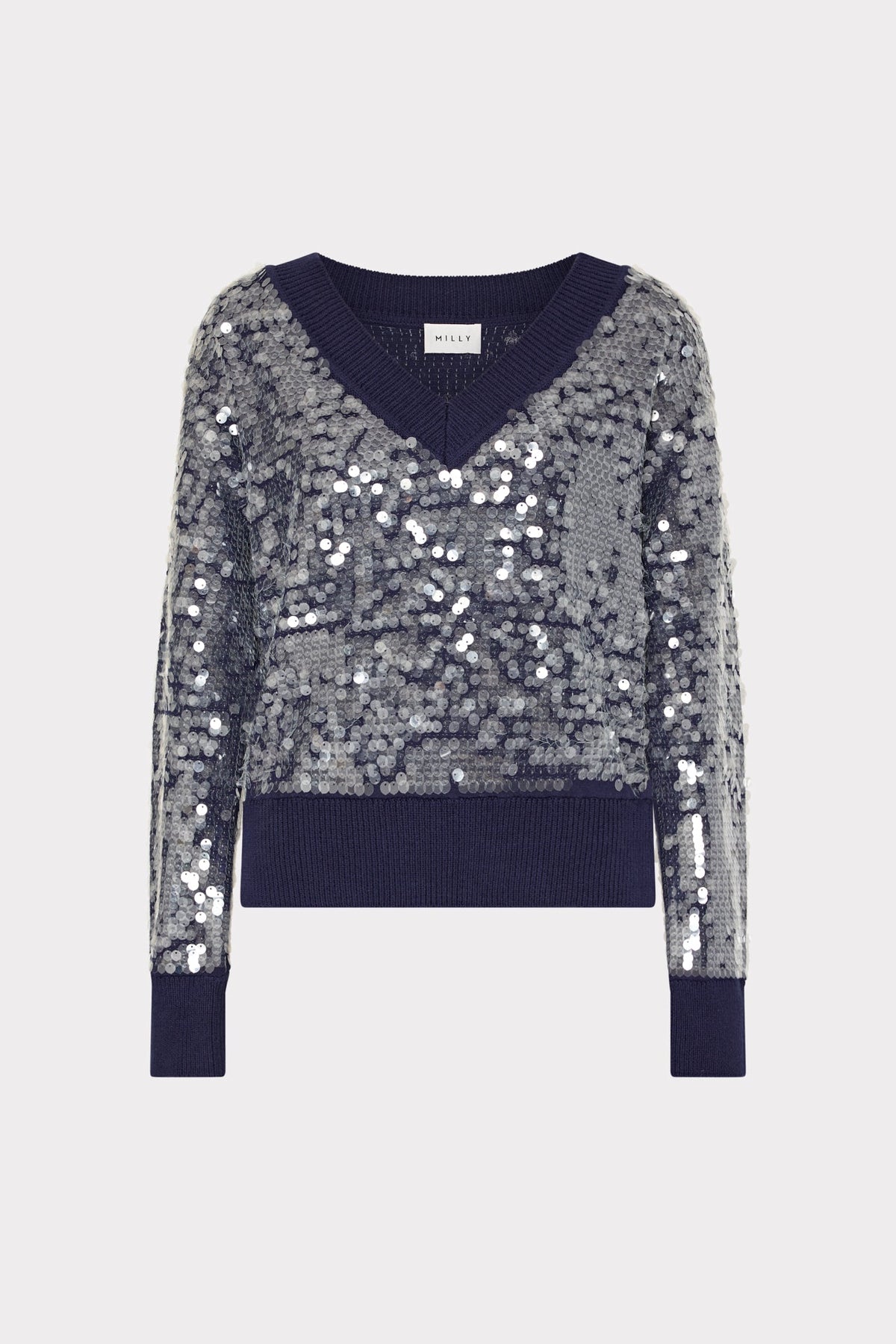 Ilaria Sequin V-Neck Sweater - Navy