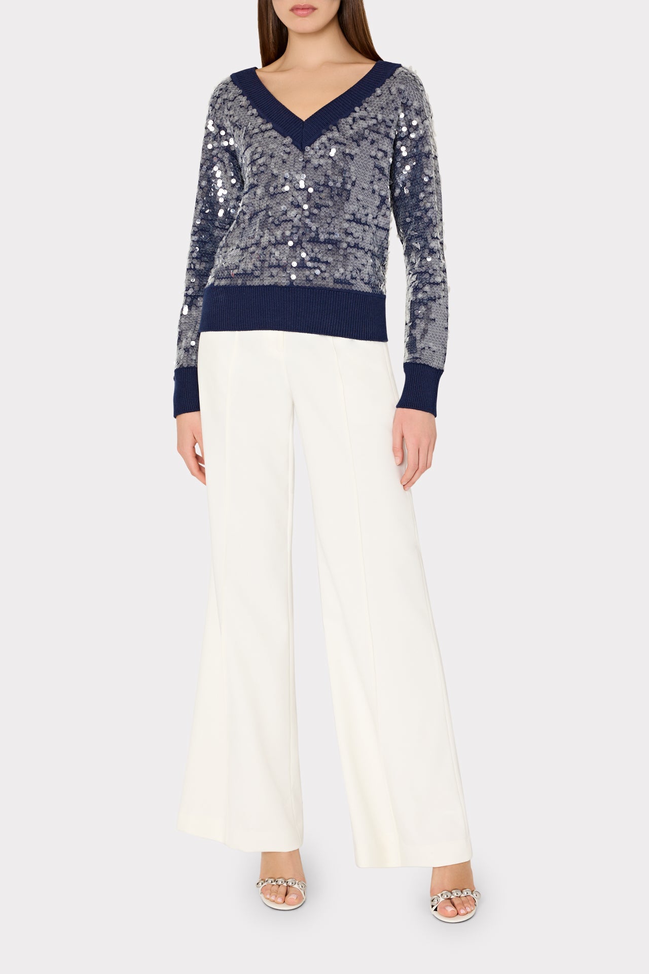Ilaria Sequin V-Neck Sweater - Navy