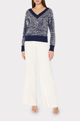 Ilaria Sequin V-Neck Sweater - Navy
