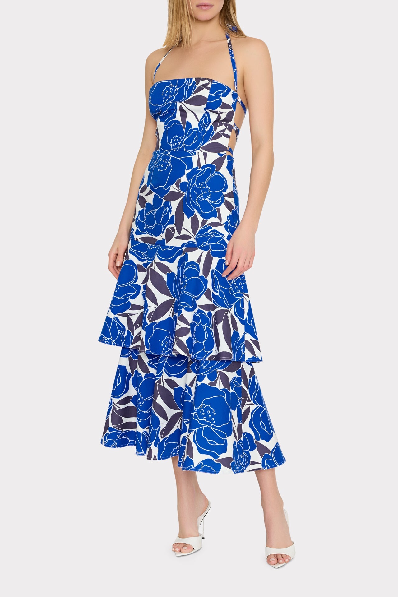 Camellia Floral Linen Maxi Dress - Blue Multi