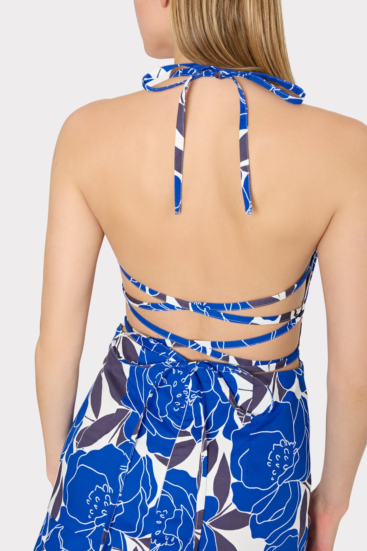 Camellia Floral Linen Maxi Dress - Blue Multi
