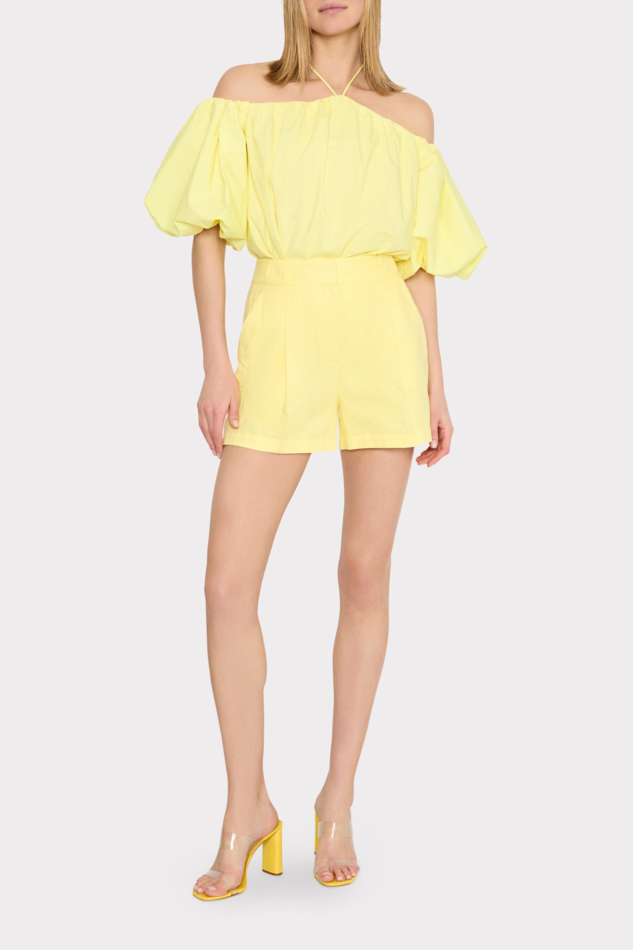 Linen Pleated Shorts - Yellow