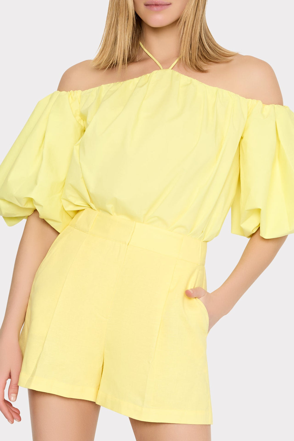 Linen Pleated Shorts - Yellow