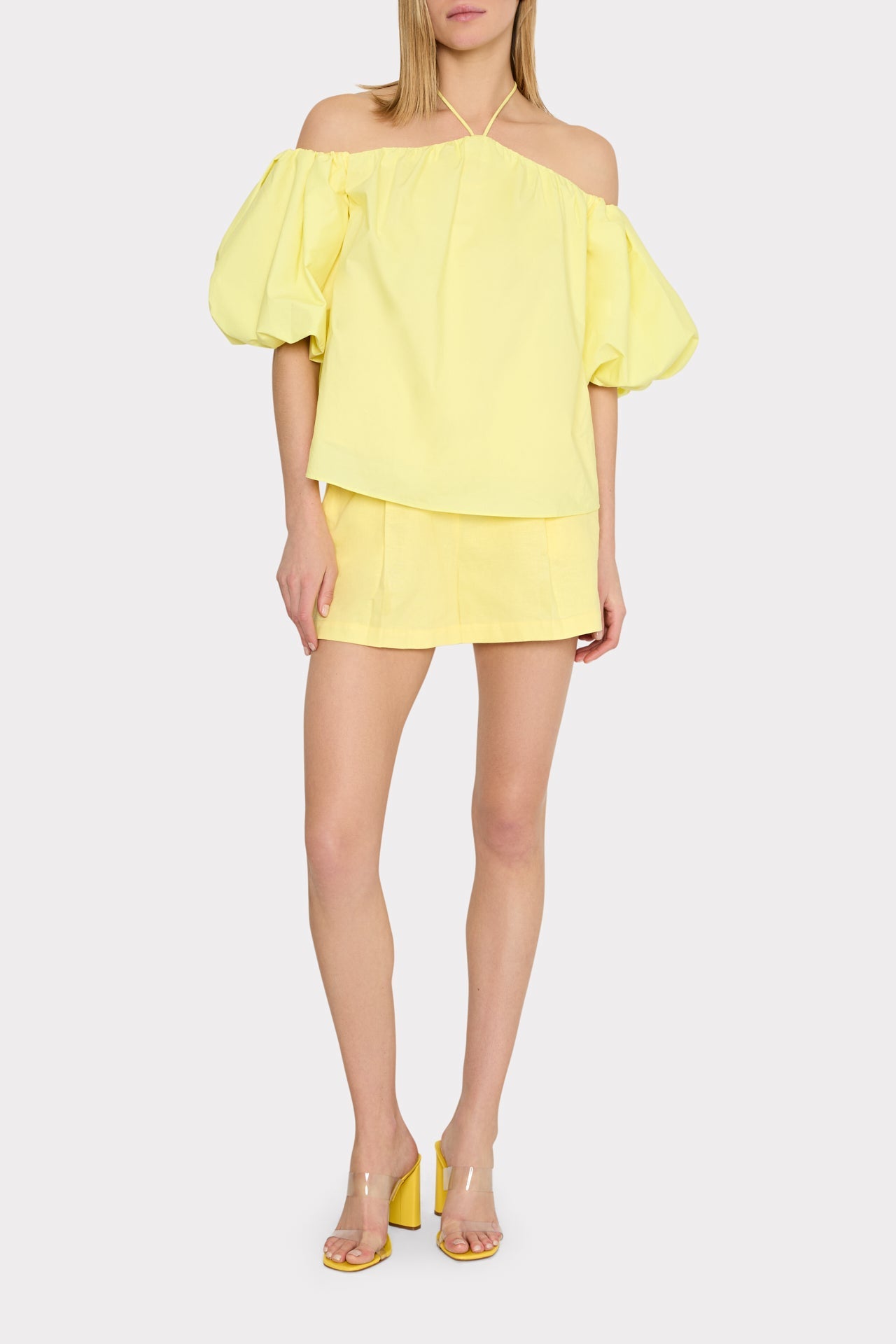 Halter Poplin Off The Shoulder Top - Yellow