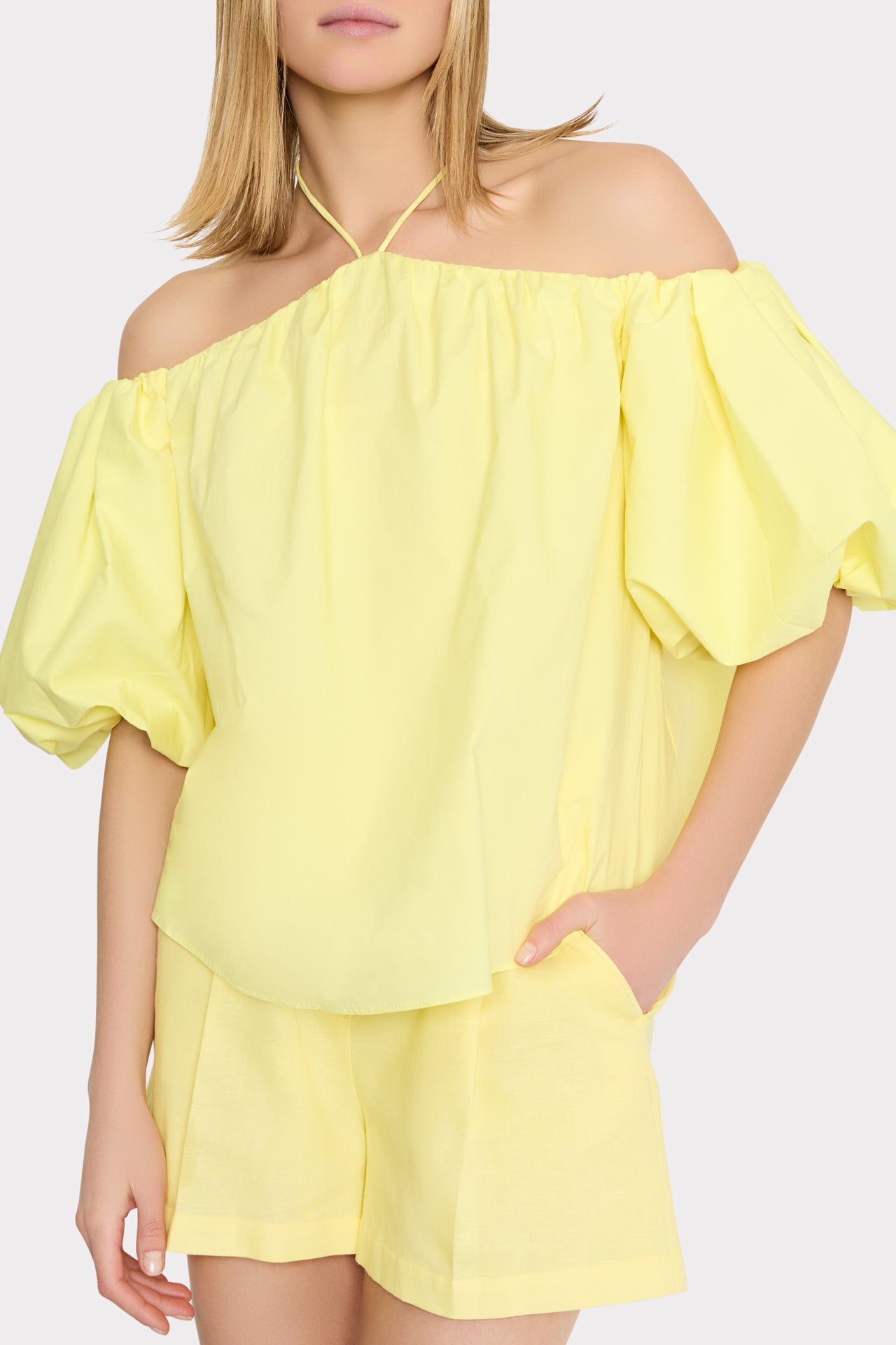 Halter Poplin Off The Shoulder Top - Yellow